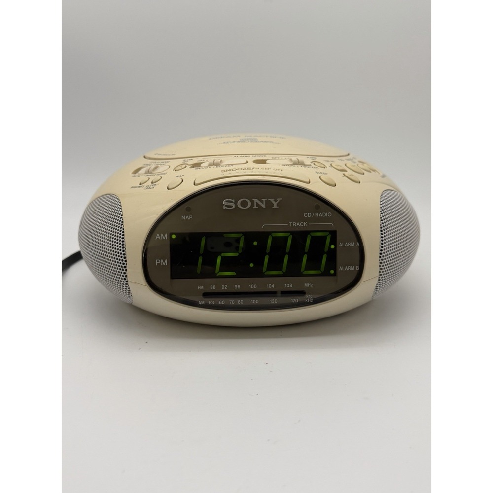 Sony Dream Machine ICF-CD831 CD Clock Radio Dual Alarm AM FM Cream Tested Works